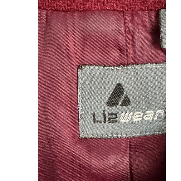 Vintage 90s Liz Wear Wool Jacket Burgundy Wine Red Classic Embroidery Boho - Picture 6 of 11